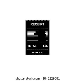 Receipt paper, bill check, invoice, cash receipt. White outline design. Isolated icon. shop receipt or bill, atm check with tax/vat.