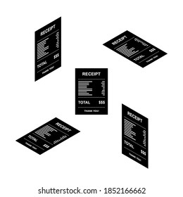 Receipt paper, bill check, invoice, cash receipt. White outline design. Isometric & Flat icon. shop receipt or bill, atm check with tax/vat.