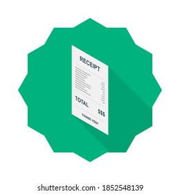 Empfangspapier, Scheck, Rechnung, Bareinweis. Icon mit der linken Ansicht isometrisch. Kaufbeleg oder Rechnung, Scheck mit Steuer/Mehrwertsteuer.