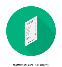 Papel de recibo, cheque de factura, factura, recibo de efectivo. Icono isométrico de vista derecha. recibo de compra o factura, cheque de atm con impuesto/IVA.