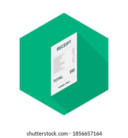 Papel de recibo, cheque de factura, factura, recibo de efectivo. Icono isométrico de vista derecha. recibo de compra o factura, cheque de atm con impuesto/IVA.