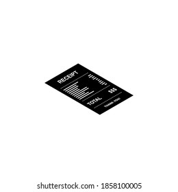 Papel de recibo, cheque de factura, factura, recibo de efectivo. Diseño de contorno blanco. Icono isométrico de vista derecha. recibo de compra o factura, cheque de atm con impuesto/IVA.