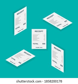 Papel de recibo, cheque de factura, factura, recibo de efectivo. Isometric & Flat icon. recibo de compra o factura, cheque de atm con impuesto/IVA.