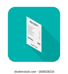 Receipt paper, bill check, invoice, cash receipt. Left view isometric icon. shop receipt or bill, atm check with tax/vat.