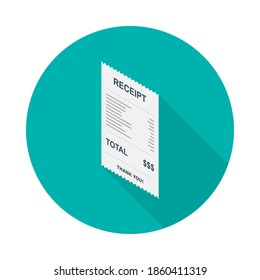 Receipt paper, bill check, invoice, cash receipt. Left view isometric icon. shop receipt or bill, atm check with tax/vat.