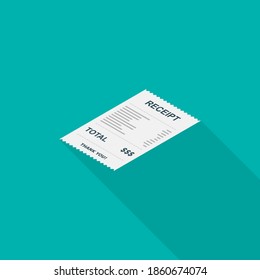 Papel de recibo, cheque de factura, factura, recibo de efectivo. Icono isométrico de la vista izquierda. recibo de tienda o factura