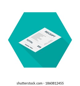 Receipt paper, bill check, invoice, cash receipt. Left view isometric icon. shop receipt or bill