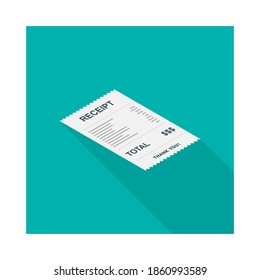 Receipt paper, bill check, invoice, cash receipt. Right view isometric icon. shop receipt or bill
