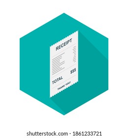 Receipt paper, bill check, invoice, cash receipt. Right view isometric icon. shop receipt or bill