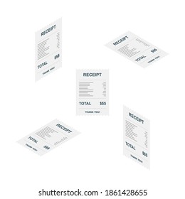 Receipt paper, bill check, invoice, cash receipt. White background. Isometric and Flat icon. shop receipt or bill