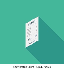 Receipt paper, bill check, invoice, cash receipt. Right view isometric icon. shop receipt or bill