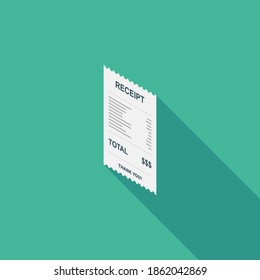 Receipt paper, bill check, invoice, cash receipt. Left view isometric icon. shop receipt or bill