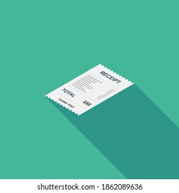 Receipt paper, bill check, invoice, cash receipt. Left view isometric icon. shop receipt or bill