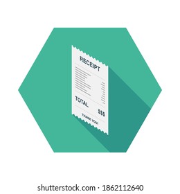 Receipt paper, bill check, invoice, cash receipt. Left view isometric icon. shop receipt or bill