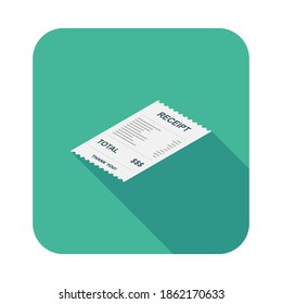 Receipt paper, bill check, invoice, cash receipt. Left view isometric icon. shop receipt or bill