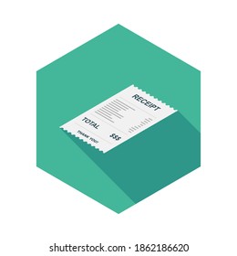 Receipt paper, bill check, invoice, cash receipt. Left view isometric icon. shop receipt or bill
