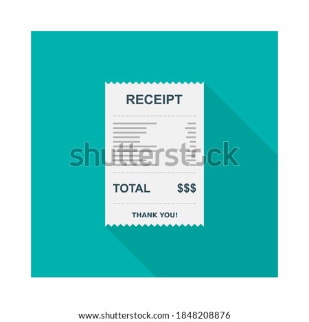 Receipt paper, bill check, invoice, cash receipt. Isolated icon. shop receipt or bill, atm check with tax/vat.