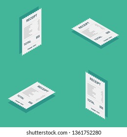 Receipt paper, Isometric, Bill check, Invoice, Cash receipt, Payment of utility, Vector, Flat icon