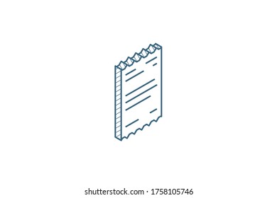 receipt, paper isometric icon. 3d vector illustration. Isolated line art technical drawing. Editable stroke