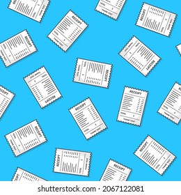 Receipt Paper Seamless Pattern On A Blue Background. Paper Print Check Theme Vector Illustration