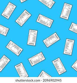 Receipt Paper Seamless Pattern On A Blue Background. Paper Print Check Theme Illustration