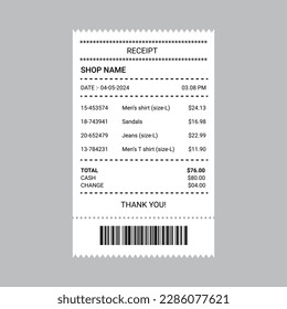 Receipt paper shopping bill barcode payment check received