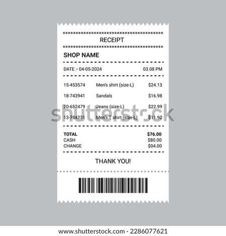Receipt paper shopping bill barcode payment check received