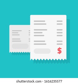 Receipt pay or paper bill payment vector illustration flat cartoon, concept of tax or invoice isolated modern design symbol