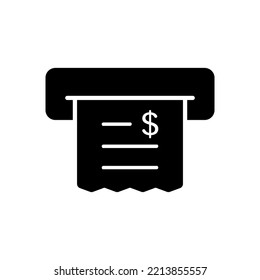 Receipt Pay Tax Silhouette Icon. Payment Financial Paper Invoice Total Price Glyph Pictogram. Finance Money Document Icon with Dollar Sign. Transaction Bill Sign. Isolated Vector Illustration.