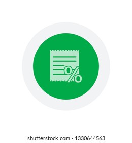 Receipt and percent. Icon in colored circle with gray bold border. Web button, modern flat design