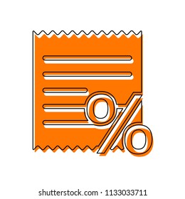 Receipt and percent. Isolated icon consisting of black thin contour and orange moved filling on different layers. White background