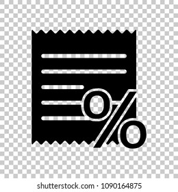 Receipt and percent. On transparent background.