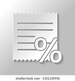 Receipt and percent. Paper style with shadow on gray background