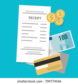 receipt printed paper shopping price retail money cash and coin 
