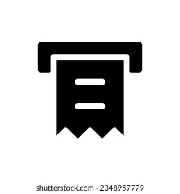 Receipt printer black glyph ui icon. Automated teller machine. Bank operation. User interface design. Silhouette symbol on white space. Solid pictogram for web, mobile. Isolated vector illustration