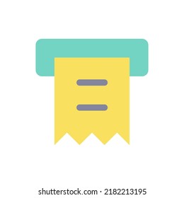 Receipt printer flat color ui icon. Automated teller machine. Transaction record. Financial operation. Simple filled element for mobile app. Colorful solid pictogram. Vector isolated RGB illustration