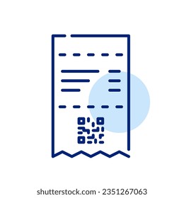Receipt with qr-code at the bottom. Shopping payment document. Pixel perfect icon