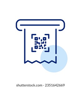 Receipt with qr-code printing out. Contactless ATM or payment transaction. Pixel perfect, editable stroke