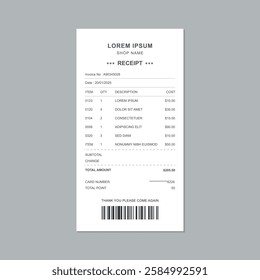 Receipt of sale isolated on white background