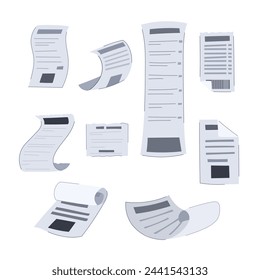 receipt set cartoon. invoice check, purchase pay, supermarket money receipt sign. isolated symbol vector illustration