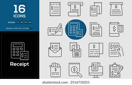 Comprobante conjunto de iconos de esquema relacionados con el análisis, infografía, análisis. Trazo editable. Ilustración vectorial.