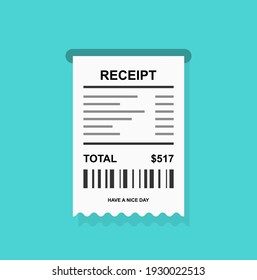 Receipt simple icon with barcode, check or invoice, vector