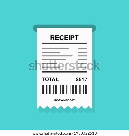 Receipt simple icon with barcode, check or invoice, vector