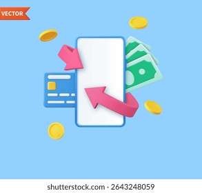 Reçu pour écran de téléphone intelligent. Paiement de facture 3D avec carte de crédit et sécurité financière pour les achats en ligne, paiement en ligne carte de crédit 3D avec concept de protection de paiement. Illustration vectorielle
