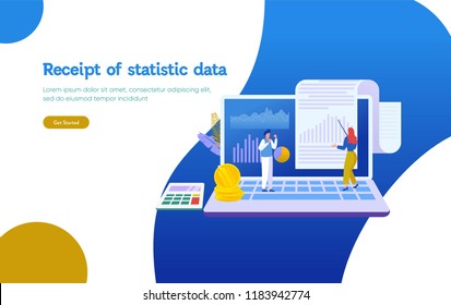 receipt of statistic data vector illustration concept, two businessman working on financial transaction, can use for, landing page, template, ui, web, mobile app, poster, banner, flyer
