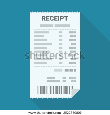 Receipt from a store on a blue background in flat design style