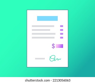 Receipt or tax form template. Payment process, paper check concept. Income, bill and taxation. Financial document with text, stamp and signature. Purchase, transaction and business vector illustration