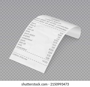 Receipt template invoice bill. Supermarket shop paper receipt. Bills for cash or credit card transaction.