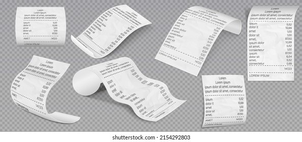 Receipt template invoice bill. Supermarket shop paper receipt. Bills for cash or credit card transaction.