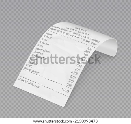 Receipt template invoice bill. Supermarket shop paper receipt. Bills for cash or credit card transaction.